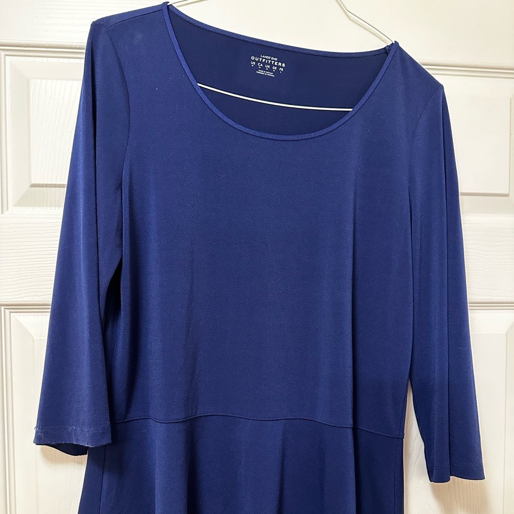 Lands End Women’s quarter length sleeve blouse Royal Blue